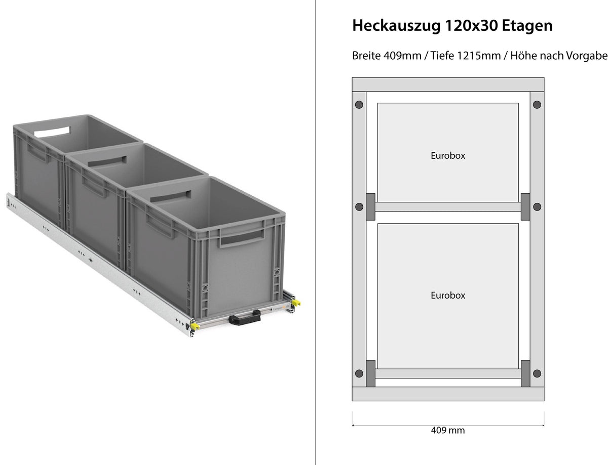 Estrazione posteriore per camper furgonato 1200mm x 400mm a ripiani