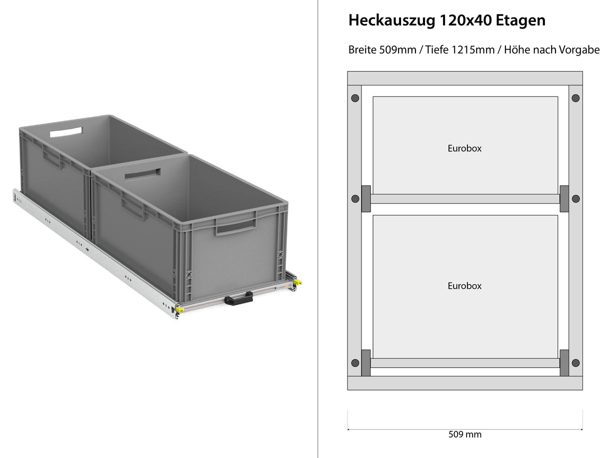 Estrazione posteriore per camper furgonato 1200mm x 400mm a ripiani