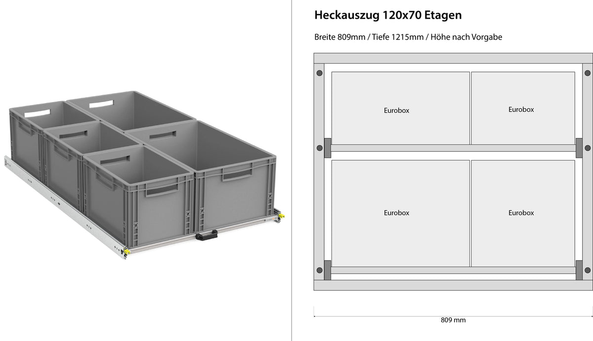 Estrazione posteriore per camper furgonato 1200mm x 400mm a ripiani
