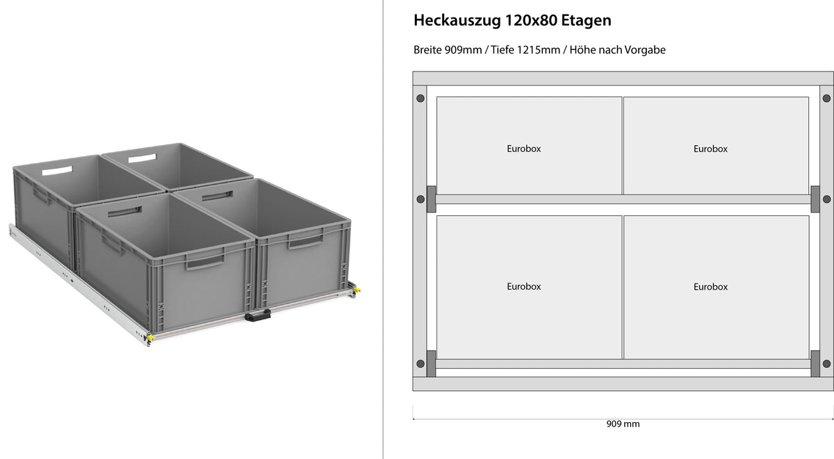 Estrazione posteriore per camper furgonato 1200mm x 400mm a ripiani