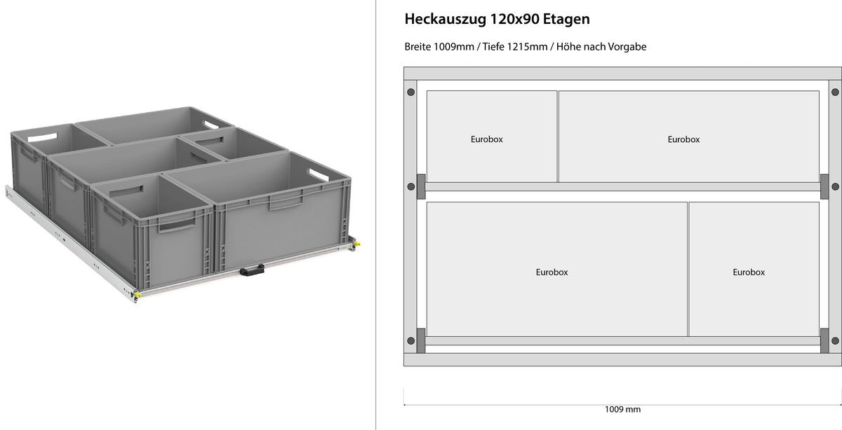 Estrazione posteriore per camper furgonato 1200mm x 400mm a ripiani