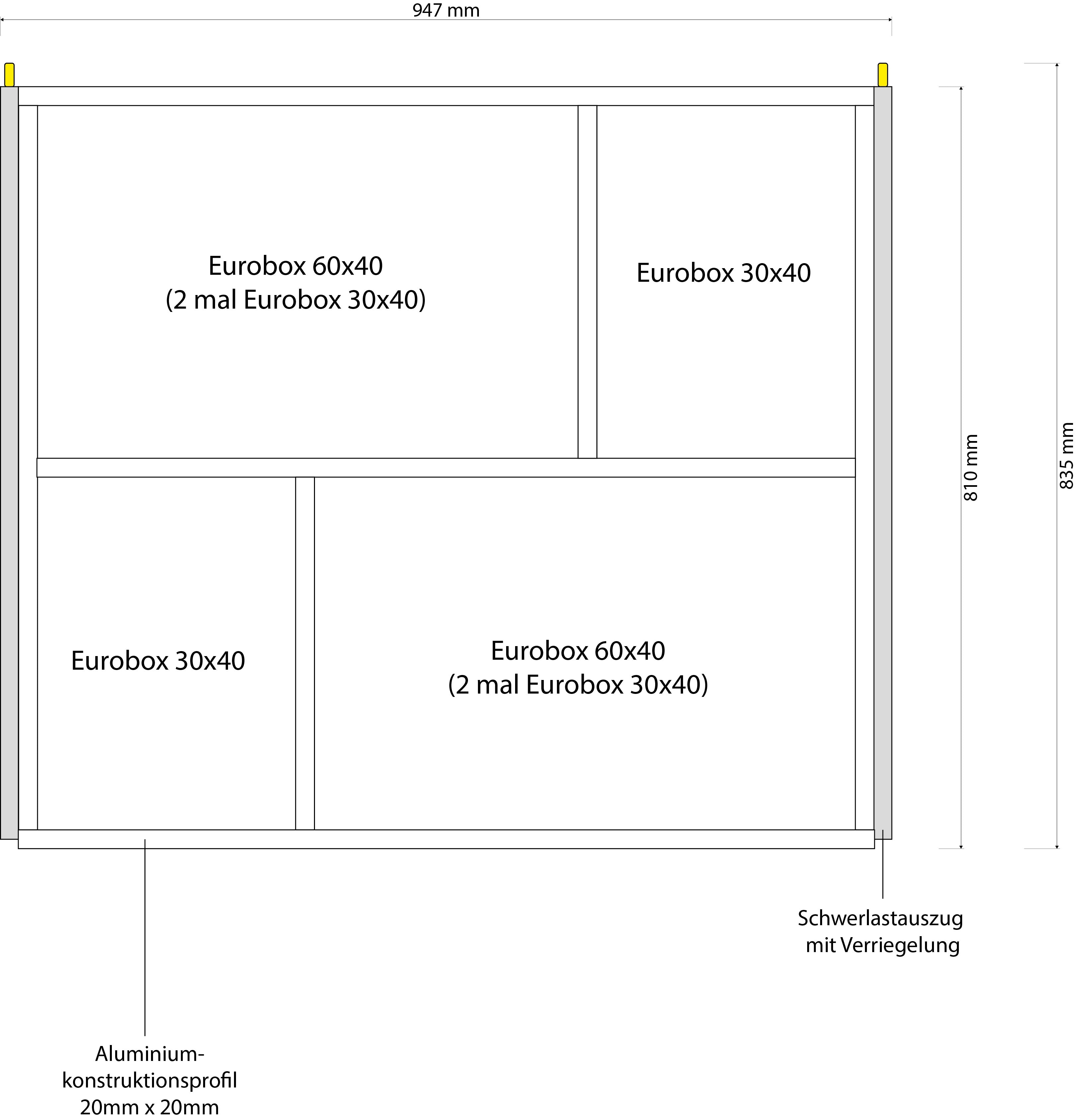 Heckauszug Set Eurobox 800mm x 900mm - 100kg Index
