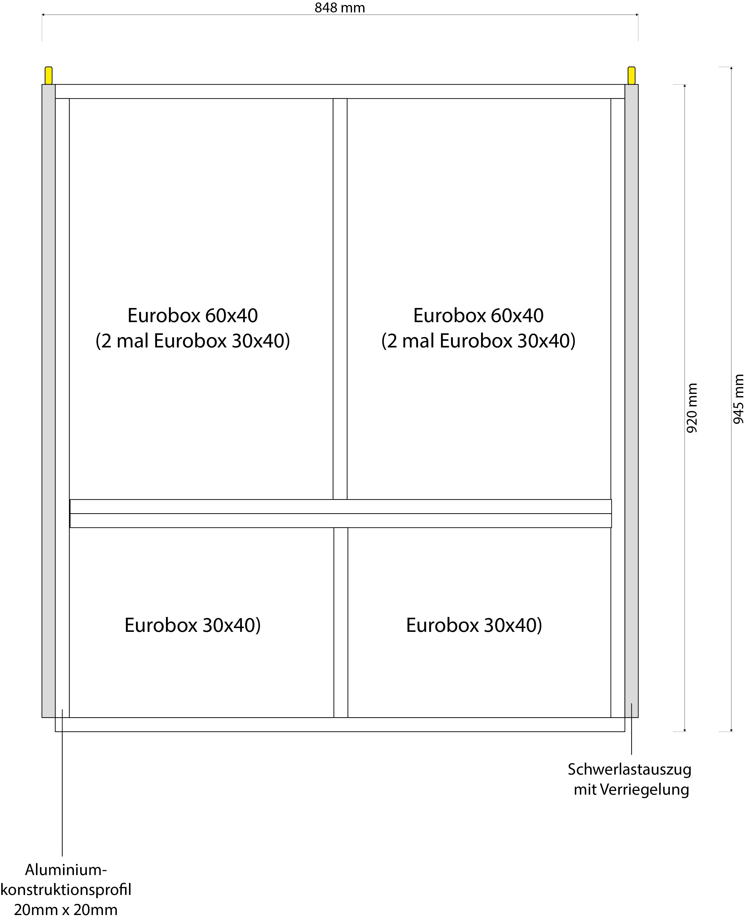 Heckauszug Set Eurobox 900mm x 800mm - 100kg Index