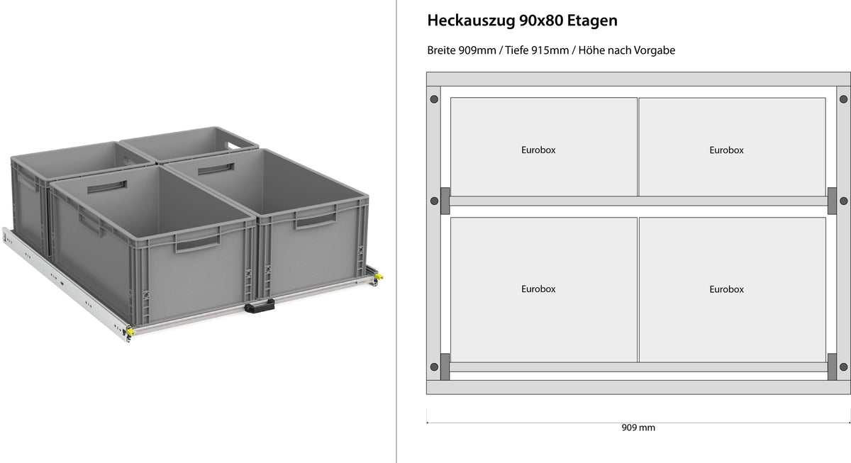 Estrazione posteriore per camper furgonato 1200mm x 400mm a ripiani