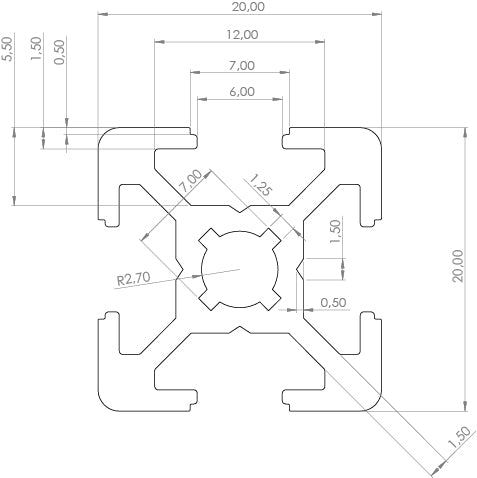 Profiel 20mm x 20mm - Groef 6 - B-compatibel