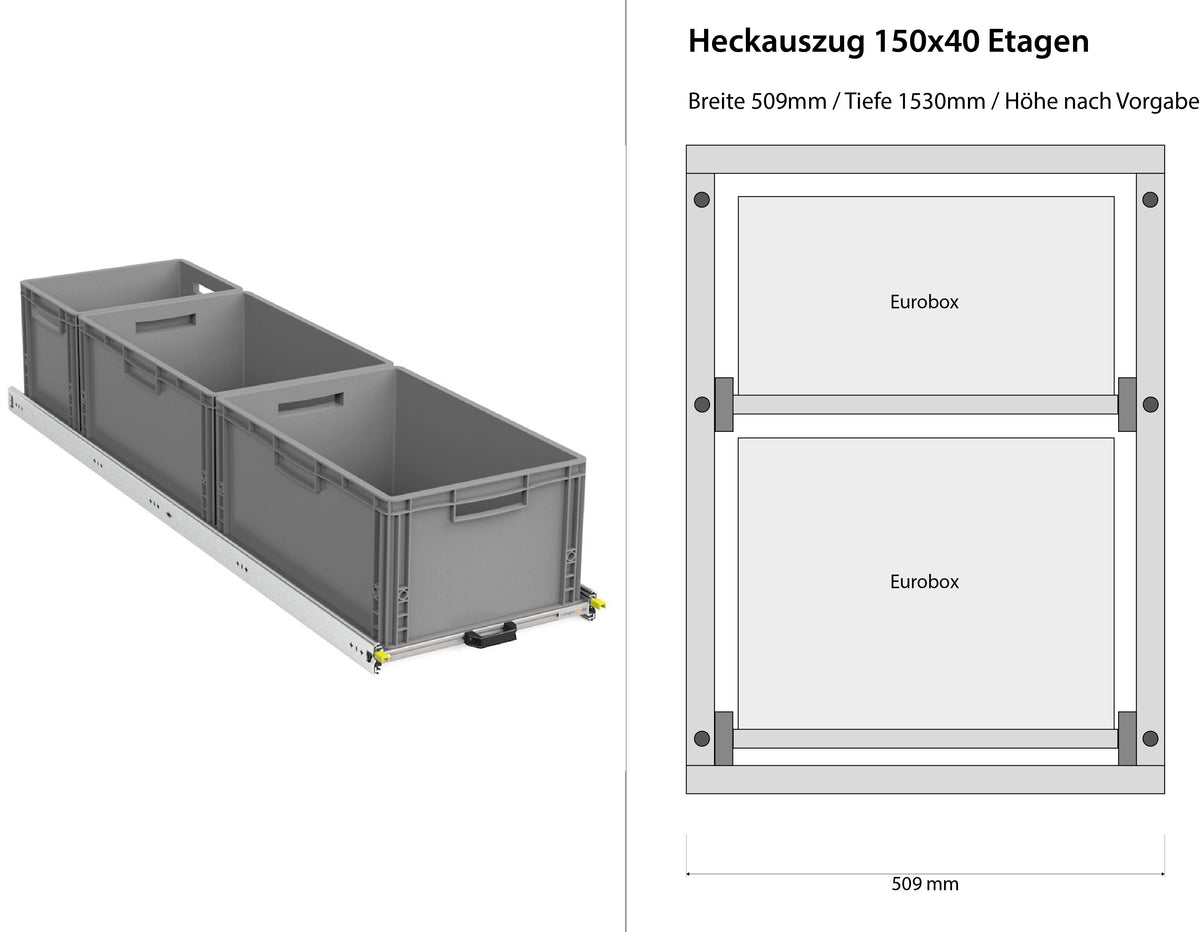Extension arrière pour fourgon aménagé 1200 mm x 400 mm à étages