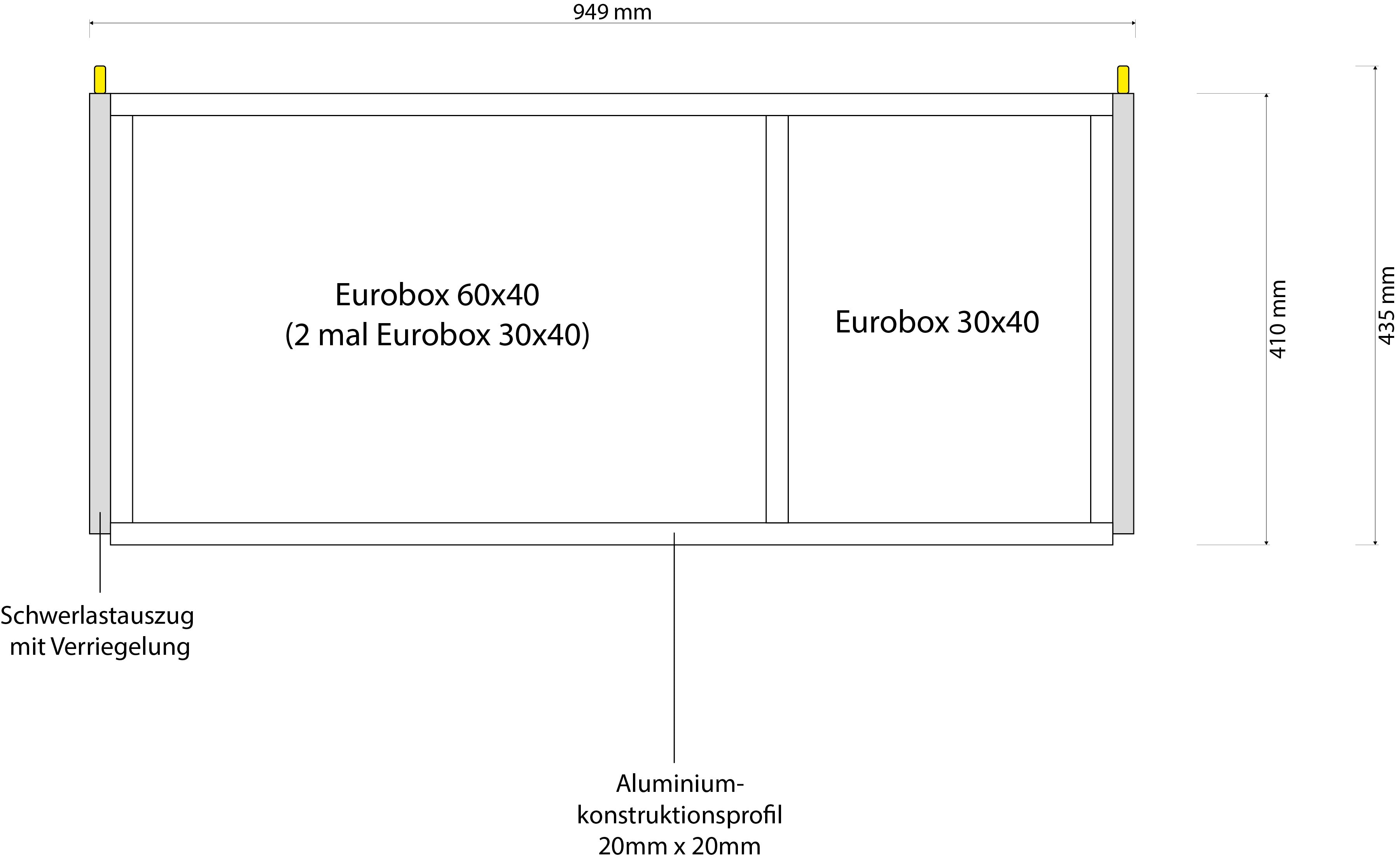 Heckauszug Set Eurobox 400mm x 900mm - 130kg Index